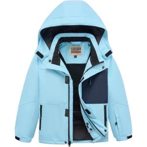 imageWULFUL Boys Waterproof Ski Jacket Kids Winter Snow Coat OutdoorLight Blue