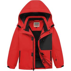 imageWULFUL Boys Waterproof Ski Jacket Kids Winter Snow Coat OutdoorRed