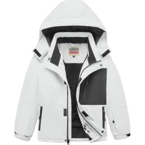 imageWULFUL Boys Waterproof Ski Jacket Kids Winter Snow Coat OutdoorWhite