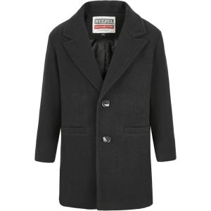 imageWULFUL Boys Wool Coat Single Breasted Trench Coat Winter Pea CoatBlack