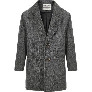 imageWULFUL Boys Wool Coat Single Breasted Trench Coat Winter Pea CoatBlack White