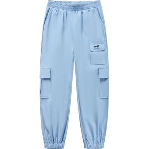 imageWULFUL Girls Casual Cargo Jogger Pants Adjustable WaistBlue