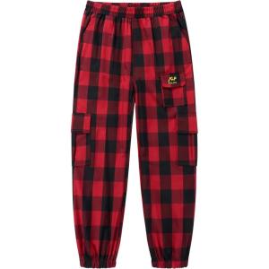imageWULFUL Girls Casual Cargo Jogger Pants Adjustable WaistRed Black Plaid