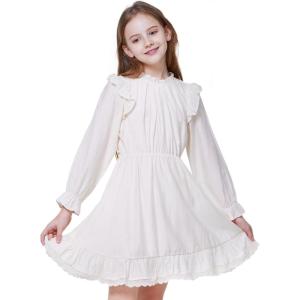 imageWULFUL Girls Long Sleeve Dress Flared Belted Fall Casual Party Dress Aline Swing 514 YearsWhite