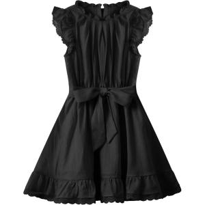 imageWULFUL Girls Summer Dress Sleeveless Ruffle Trim Aline Swing Dress Casual Party 514 YearsBlack