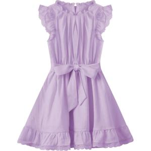 imageWULFUL Girls Summer Dress Sleeveless Ruffle Trim Aline Swing Dress Casual Party 514 YearsPurple