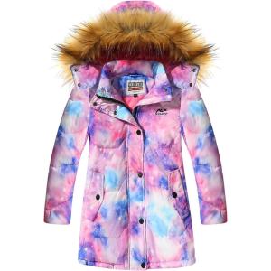 imageWULFUL Girls Winter Coats Outerwear Down Puffer Jacket Waterproof with Warm Fur HoodPattern1