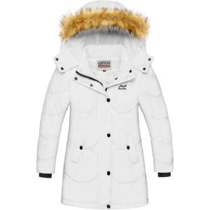 imageWULFUL Girls Winter Coats Outerwear Down Puffer Jacket Waterproof with Warm Fur HoodWhite0009