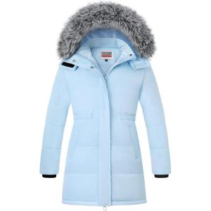 imageWULFUL Girls Winter Long Coats Hooded Parka Kids Warm Puffer JacketLight Blue