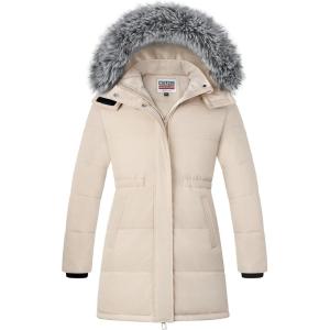 imageWULFUL Girls Winter Long Coats Hooded Parka Kids Warm Puffer JacketLight Khaki