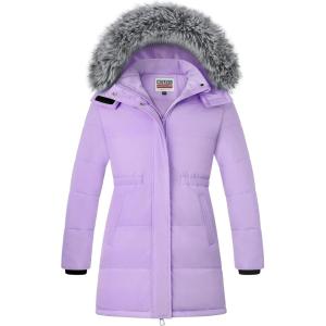 imageWULFUL Girls Winter Long Coats Hooded Parka Kids Warm Puffer JacketLight Purple