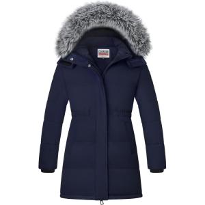 imageWULFUL Girls Winter Long Coats Hooded Parka Kids Warm Puffer JacketNavy