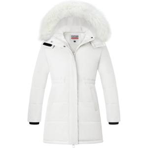 imageWULFUL Girls Winter Long Coats Hooded Parka Kids Warm Puffer JacketWhite