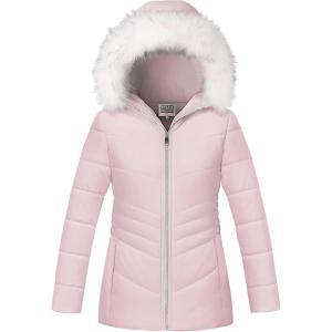 imageWULFUL Girls Winter Parka Coat Long Hooded Waterproof Warm Fleece Puffer JacketLight Pink