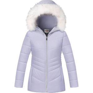 imageWULFUL Girls Winter Parka Coat Long Hooded Waterproof Warm Fleece Puffer JacketPurple