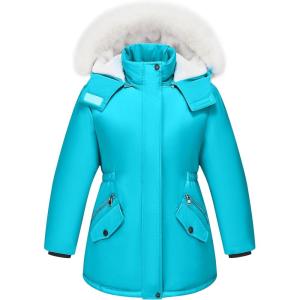 imageWULFUL Girls Winter Parka Coat Long Waterproof Warm Fleece Puffer JacketBlue
