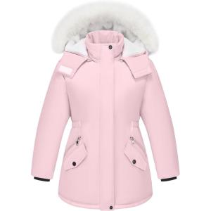 imageWULFUL Girls Winter Parka Coat Long Waterproof Warm Fleece Puffer JacketPink