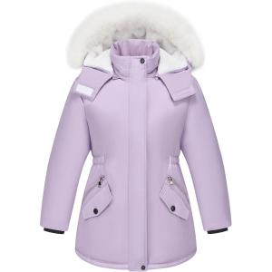 imageWULFUL Girls Winter Parka Coat Long Waterproof Warm Fleece Puffer JacketPurple