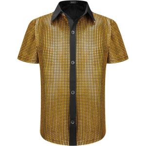 imageWULFUL Kids Boys Disco Shirt Sequins Button Down Shirts 70s Party CostumeGold0279