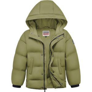 imageWULFUL Kids Boys Winter Coat Hooded Puffer Windbreaker Warm Cotton Jacket Parka Down Outdoor CoatsArmy Green