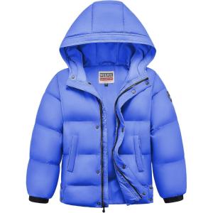 imageWULFUL Kids Boys Winter Coat Hooded Puffer Windbreaker Warm Cotton Jacket Parka Down Outdoor CoatsBlue