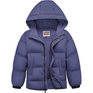 imageWULFUL Kids Boys Winter Coat Hooded Puffer Windbreaker Warm Cotton Jacket Parka Down Outdoor CoatsNavy