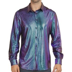 imageWULFUL Men Dress Shirt Sequins Long Sleeve Button Down Shirt Luxury Disco Party Nightclub Christmas Prom CostumeBlue 02