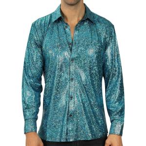 imageWULFUL Men Dress Shirt Sequins Long Sleeve Button Down Shirt Luxury Disco Party Nightclub Christmas Prom CostumeBlue033