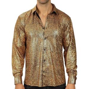 imageWULFUL Men Dress Shirt Sequins Long Sleeve Button Down Shirt Luxury Disco Party Nightclub Christmas Prom CostumeGold033