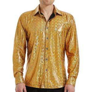 imageWULFUL Men Dress Shirt Sequins Long Sleeve Button Down Shirt Luxury Disco Party Nightclub Christmas Prom CostumeGold035