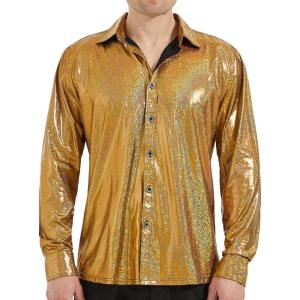 imageWULFUL Men Dress Shirt Sequins Long Sleeve Button Down Shirt Luxury Disco Party Nightclub Christmas Prom CostumeGold036