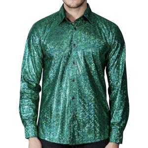 imageWULFUL Men Dress Shirt Sequins Long Sleeve Button Down Shirt Luxury Disco Party Nightclub Christmas Prom CostumeGreen