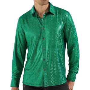 imageWULFUL Men Dress Shirt Sequins Long Sleeve Button Down Shirt Luxury Disco Party Nightclub Christmas Prom CostumeGreen0154