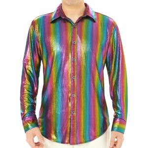 imageWULFUL Men Dress Shirt Sequins Long Sleeve Button Down Shirt Luxury Disco Party Nightclub Christmas Prom CostumeMulticolor01