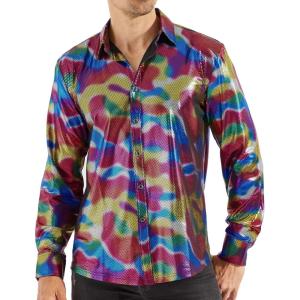 imageWULFUL Men Dress Shirt Sequins Long Sleeve Button Down Shirt Luxury Disco Party Nightclub Christmas Prom CostumeMulticolor023