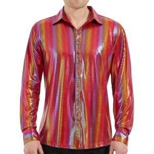 imageWULFUL Men Dress Shirt Sequins Long Sleeve Button Down Shirt Luxury Disco Party Nightclub Christmas Prom CostumeMulticolor035
