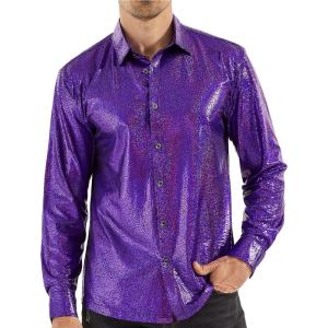 imageWULFUL Men Dress Shirt Sequins Long Sleeve Button Down Shirt Luxury Disco Party Nightclub Christmas Prom CostumePurple033