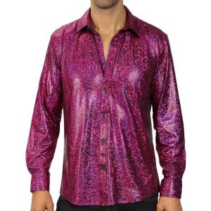 imageWULFUL Men Dress Shirt Sequins Long Sleeve Button Down Shirt Luxury Disco Party Nightclub Christmas Prom CostumeRed033