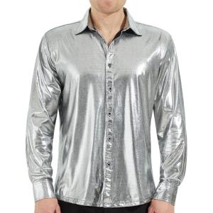 imageWULFUL Men Dress Shirt Sequins Long Sleeve Button Down Shirt Luxury Disco Party Nightclub Christmas Prom CostumeSilver036