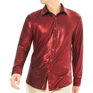 imageWULFUL Men Dress Shirt Sequins Long Sleeve Button Down Shirt Luxury Disco Party Nightclub Christmas Prom CostumeWine Red002