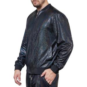 imageWULFUL Mens 70s Disco Costume Party Sequin Metallic Varsity Bomber JacketBlack
