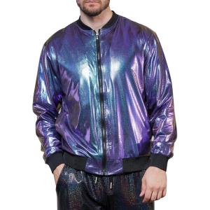 imageWULFUL Mens 70s Disco Costume Party Sequin Metallic Varsity Bomber JacketBlue
