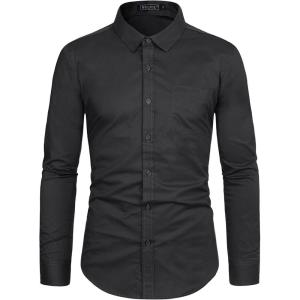 imageWULFUL Mens Casual Long Sleeve Dress Shirts Business Formal Solid Regular Fit Button Down Shirt with Pocket