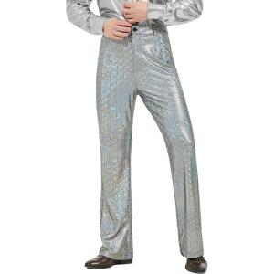 imageWULFUL Mens Disco Pant 70s Pants Trousers Sequin Shinny Dance Nightclub Gold Cosplay Costume Bottoms