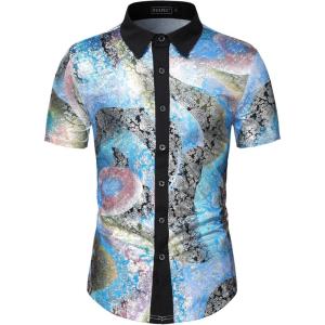 imageWULFUL Mens Disco Shirt Sequins Short Sleeve Button Down Shirts 70s Party Costume Dress ShirtsMulticolor02