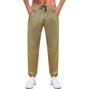 imageWULFUL Mens Metallic 70s Disco Costume Sequin Party Jogger Pants