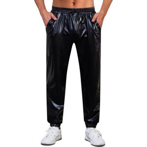 imageWULFUL Mens Metallic 70s Disco Costume Sequin Party Jogger PantsMetallicblack