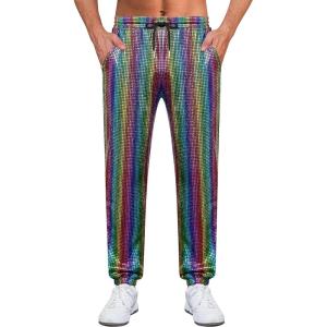 imageWULFUL Mens Metallic 70s Disco Costume Sequin Party Jogger PantsMulticoloured