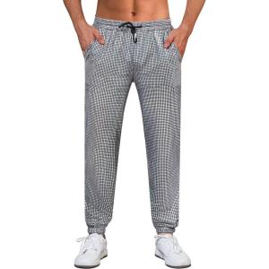imageWULFUL Mens Metallic 70s Disco Costume Sequin Party Jogger PantsSilver