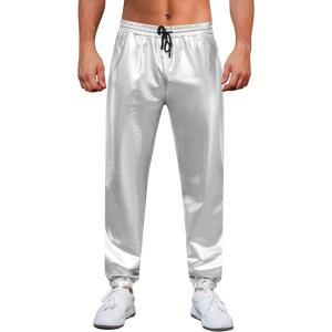 imageWULFUL Mens Metallic 70s Disco Costume Sequin Party Jogger PantsSliver01